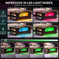 Table Basse Moderne en Bois Laqué Minimaliste avec LED, 2 Tiroirs et Étagère Ouverte, Meuble de Salon Pratique avec Rangement