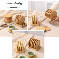 Ensemble de sous-verres en bambou naturel personnalisé avec support, 6 pièces, réutilisables, protection de table, tapis et coussinets de bureau