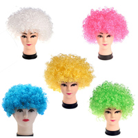 120G pas cher Afro synthétique perruques Football Fans perruque coloré cheveux bouclés fête drôle moelleux cheveux Clown perruque