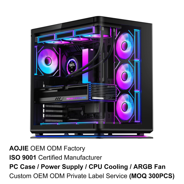 Custom OEM ATX Mid Tower Case Computer Dual Chamber Case PC Chassis Gaming PC Casing Gabinete Caja PC Case with ARGB Light Strip