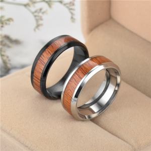 Wholesale Simulated Wood Grain Rings <b>for</b> <b>Men</b> Manufacturers' Hot Sale Chunky Stainless Steel Wooden Jewelry Non-Tarnish Fade - Product Image 1