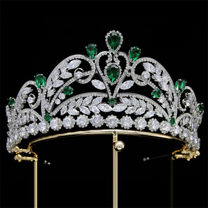 RE4793 couronne de luxe en Zircon cubique feuille diadèmes de mariée <span class=keywords><strong>strass</strong></span> CZ spectacle diadème - Product Image 3