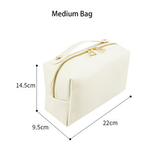 Sac cosmétique blanc de grande capacité avec logo personnalisé, fermeture éclair, poignée de luxe, pochette en cuir imperméable, trousse de toilette en PU, sac de maquillage de voyage - Product Image 4