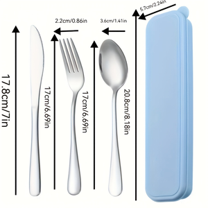 Ensemble <span class=keywords><strong>de</strong></span> couverts portable en acier inoxydable avec étui <span class=keywords><strong>de</strong></span> rangement, fourchette cuillère couteau pour camping voyage ensemble <span class=keywords><strong>de</strong></span> couverts - Product Image 2