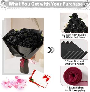 36/52pcs Black Roses <b>Artificial</b> Flowers Bulk Silk Flowers Roses <b>Bouquet</b> Realistic Faux <b>Artificial</b> Roses for Wedding Home Decor - Product Image 3