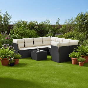 Black Rattan <b>Garden</b> <b>Sofa</b> Set 6 Seater Weather Resistant Outdoor Furniture Contemporary Design - Product Image 2