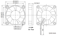 Ventilateur axial de refroidissement économique et léger DC 12V 4510 à roulement à manchon sans balais en plastique pour micro-imprimante, mini-console de jeu OEM/ODM
