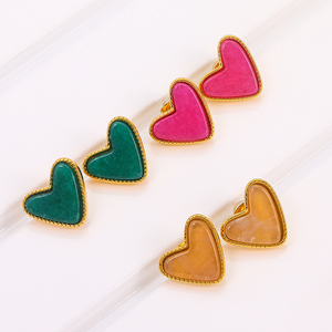 Boucles d'oreilles clous tendance JUSNOVA Dainty <span class=keywords><strong>Love</strong></span>, plaquées or, en acier inoxydable avec cœur rouge et vert, bijoux pour femmes, cadeau de la Saint-Valentin - Product Image 2