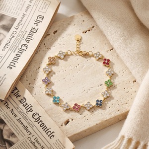 Pulseira Feminina de Aço Inoxidável da Moda com Diamantes Completos e Contas de Zircônia Multicoloridas. Disponível para Atacado - Product Image 2