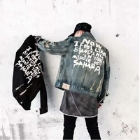 Veste en jean coupe-vent personnalisée pour hommes, élégante, délavée, poids lourd, impression sur toute la surface