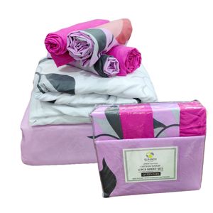 핫 세일 핑크 빛 꽃 패턴 인쇄 닦았 마이크로 화이버 침대 시트 세트 4 베갯잇 - Product Image 6