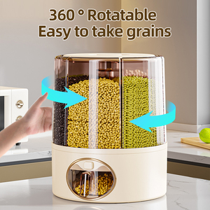Nhà Và Nhà Bếp Rõ Ràng Tổ Chức Nhựa 6-Lưới Khô Thực Phẩm Lưu Trữ Container 360 ° Xoay Gạo Thùng Ngũ Cốc Hạt Máy Rút - Product Image 2