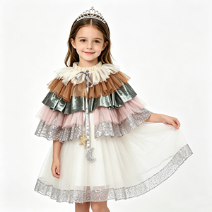 Capa de Princesa para Niñas con Adorno de Luna y Estrella, Diseño de Tul en Capas con Volantes, para Fiestas de Cumpleaños, Ropa Infantil - Product Image 3