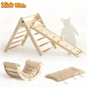 Xiair木制扒手三角套装室内游乐场木制吹毛器玩具婴儿活动健身房木制攀爬架