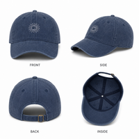 Casquette de papa personnalisée avec logo soleil et lune brodé, en sergé de coton délavé, 6 panneaux, non structurée, réglable, unisexe, vente en gros, OEM, faible MOQ