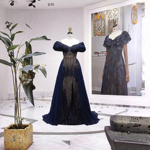 Robe de soirée longue en mousseline de soie à volants, style A, ornée de perles de luxe, col cœur élégant, pour femmes, pour les fêtes et les bals - Product Image 2