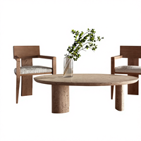 Table basse ovale en pierre naturelle sculptée à la racine, style italien moderne, grande table ronde de designer de luxe, table basse en travertin