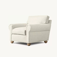 Ensemble fauteuil et ottoman en lin crème, style moderne et traditionnel, avec accoudoirs roulés, confortable et rembourré, pour hôtel et villa