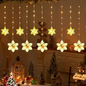 聚氯乙烯涂层铜线2023新设计圣诞雪花图案节日串发光二极管窗帘仙女灯