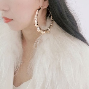 Pendientes de Aro Grandes de Latón con Diseño de Bambú, Estilo Punk Exagerado, Geométricos, de Aleación Dorada con Perla Principal, Tendencia Europea y Estadounidense - Product Image 2