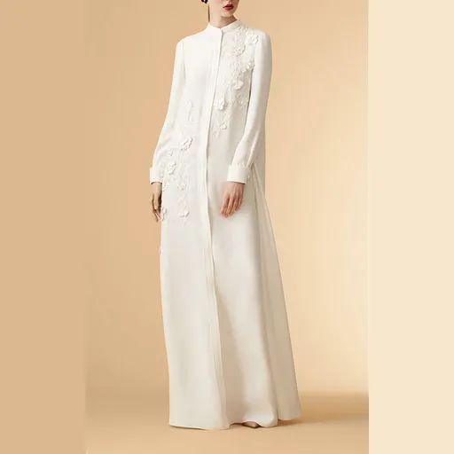 Robe blanche femme pour musulmane modeste Khimar Hijab Abaya perles de prière islamique traditionnelle robe femme style musulman pour femme