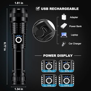 Lampe de poche LED 1000 lumens, rechargeable par USB/type-c, 5 modes d'éclairage, torche en alliage d'aluminium pour le camping et la randonnée, 18650 26650 - Product Image 3