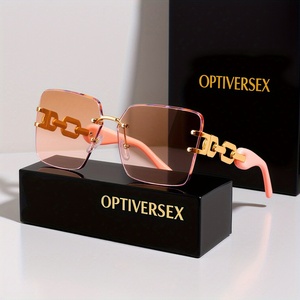 1 par de <span class=keywords><strong>gafas</strong></span> de mujer cuadradas de lujo y a la moda - Lentes degradados extragrandes, montura con <span class=keywords><strong>cadena</strong></span> de metal dorado, varios colores - Product Image 4