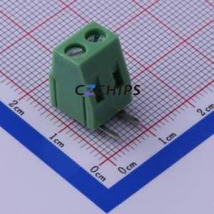 KF128R-5.0-2P Screw Terminal Block Bent Lead Through Hole,P=5mm Connector ( Construction: 1x2P )( Pitch: 5mm )( Color: Green ) - Product Image 1