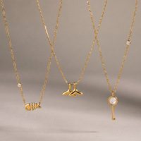 Colliers en acier inoxydable plaqué avec zircon et pierre œil de chat, motif arête de poisson et queue de poisson, pour le quotidien, les rendez-vous et la mode