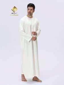 <b>Men'S</b> Elegant Arabic <b>Thobe</b> - Soft Long Sleeve Prayer Robe,nice cotton - Product Image 3