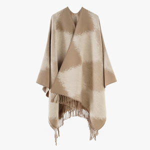 Nuevo cárdigan de Cachemira cepillada gruesa de Invierno para mujer, chal dividido a cuadros Jacquard, Poncho, chaqueta de viaje para exteriores, capa - Product Image 5