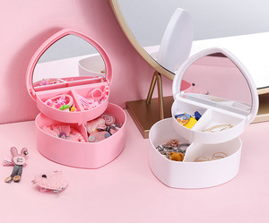 Pink Girl Heart Jewelry Storage Box Double Mirror Storage Box Desktop Love Jewelry Box