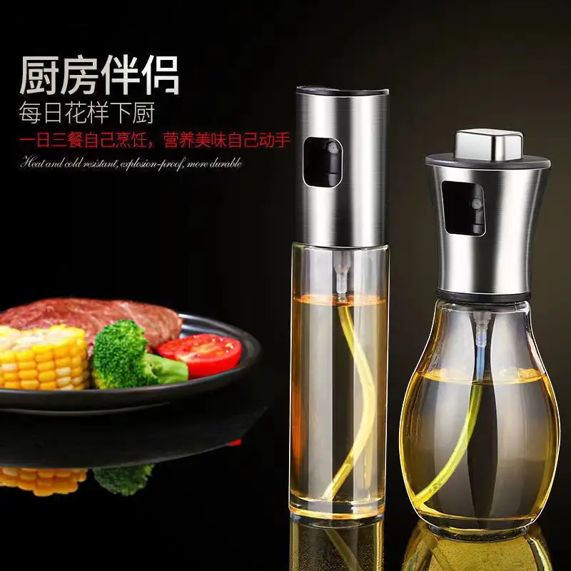 Hot Sale Stainless Steel Kitchenware Clear Glass Spray Bottle Olive Color Luxury Silverware Seasoning Bottle