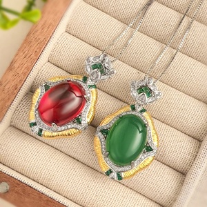 Trendy Eco-friendly Copper 15*20mm Oval Cut Ice Fluorescent Cubic Zirconia Pendant Jewelry Unique <b>Statement</b> <b>Necklace</b> Gold Plated - Product Image 5