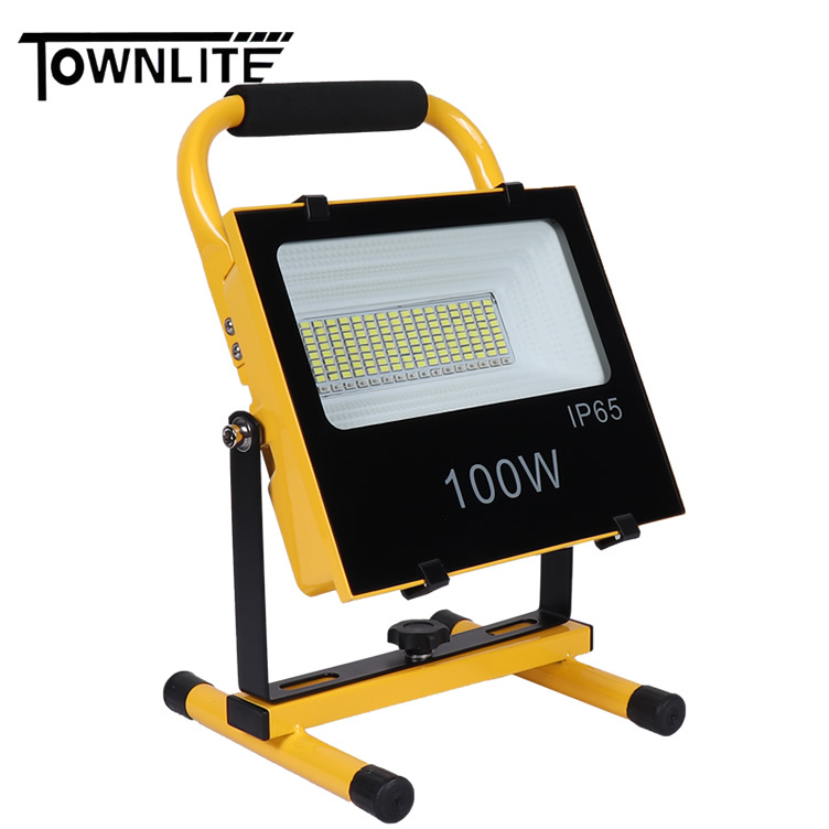 Portable 100W IP65 Aluminum Led Flood Light Led Work Light AC/Emergency Rechargeable Floodlight for Camping Warning Light