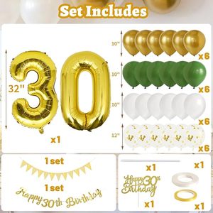 Kit <span class=keywords><strong>de</strong></span> decoraciones <span class=keywords><strong>de</strong></span> <span class=keywords><strong>cumpleaños</strong></span> <span class=keywords><strong>30</strong></span> con <span class=keywords><strong>30</strong></span> números <span class=keywords><strong>de</strong></span> globos Topper <span class=keywords><strong>de</strong></span> <span class=keywords><strong>pastel</strong></span> feliz <span class=keywords><strong>30</strong></span> globos dorados blancos verdes salvia <span class=keywords><strong>para</strong></span> hombres y mujeres - Product Image 2