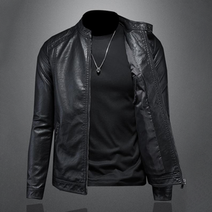 Chaquetas de Invierno para Hombre, Estilo Casual, Cuello Alto, Corte Ajustado, Estampado de Cuero, Cierre de Cremallera, Estilo Motociclista - Product Image 4