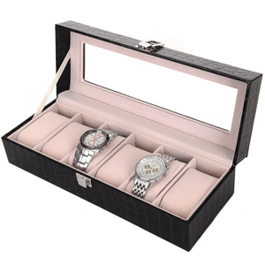 Caja <span class=keywords><strong>de</strong></span> reloj <span class=keywords><strong>de</strong></span> lujo personalizada para hombre y mujer, caja <span class=keywords><strong>de</strong></span> cuero PU con 6 ranuras, cajas y estuche para relojes - Product Image 4