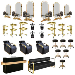 Juego de Muebles de Salón Modernos Dorados al por Mayor, Silla de Barbería, Cama para Lavado de Cabello, Espejo LED, Mostrador de Recepción, Juego Completo para Salón de Belleza - Product Image 1