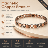 Bracelet magnétique en cuivre pur pour thérapie magnétique, avec maillons et inserts magnétiques en forme de cœur, vente en gros personnalisée