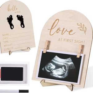 HIPIE anuncio de embarazo Marco de imagen de onda supersónica con almohadilla de tinta y bolígrafo decoración de habitación de guardería para <span class=keywords><strong>regalos</strong></span> de <span class=keywords><strong>madres</strong></span> <span class=keywords><strong>primerizas</strong></span> - Product Image 1