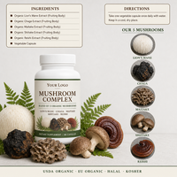 Poudre de champignons fonctionnelle, formule personnalisée OEM pour la nutrition sportive et la récupération, extrait de Reishi, Chaga, Queue de dinde, capsules végétaliennes
