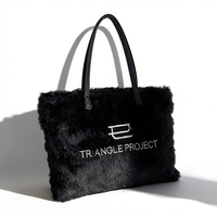 Sac fourre-tout en fausse fourrure pelucheuse avec poignées contrastées, sac à bandoulière doux et moelleux, sac à main personnalisé avec logo brodé pour femmes