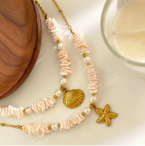 Kalung Rantai Mutiara Berlapis Emas Desain Trendi Wanita Zooying dari Baja Anti Karat - Product Image 4
