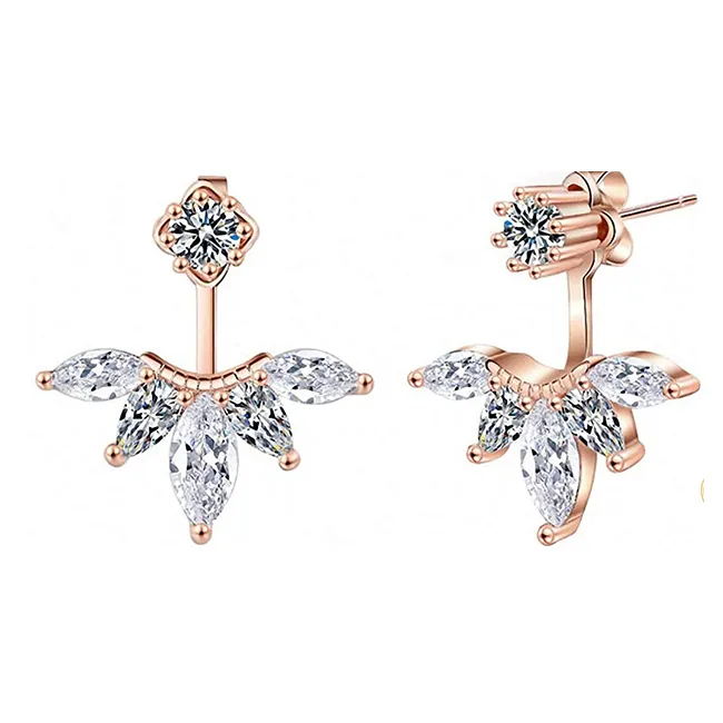 Boucles d'oreilles en zircon cubique pour femmes, 1 pièce, veste d'oreille à plumes, fleurs de marguerite, poignets avant et arrière