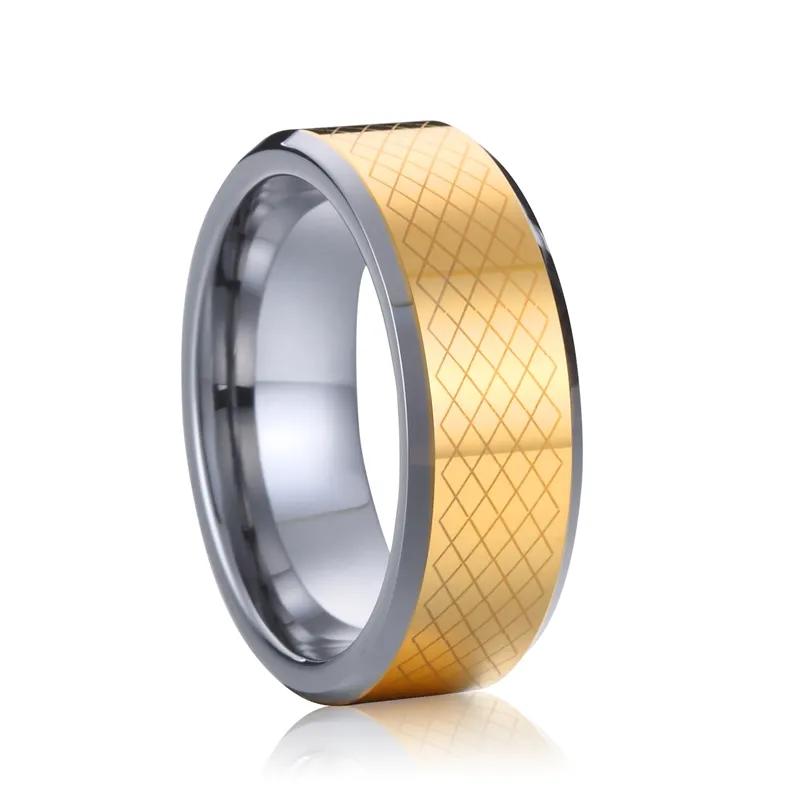 8mm 18k gold plated cool man party fashion hip hop jewelry finger ring wedding band Tungsten carbide Rings for men