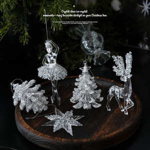 LINGKAI Transparent Acrylic Christmas Hanging Ornaments Ballet Dancer Deer Tree <b>Snowflake</b> Shape Xmas Tree Pendant - Product Image 2