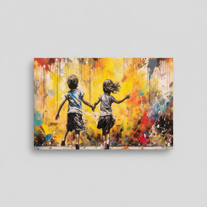 Running Kids Street Art Canvas Poster - Printed Urban Wall Decor,<b>WRAPPED</b> CANVAS - Product Image 2