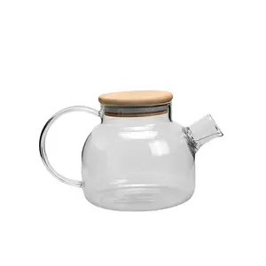 Handmade Clear Flower Tea Brewer Pembuat Es Teh Air Dingin Teko Teh Kaca Teko Air dengan Tutup Bambu dan Filter