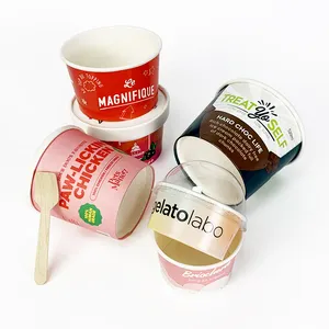 Oem ODM diseño personalizado 3 oz 4 oz frozem contenedor de helado yogur helado postre yogur taza de papel con cuchara y tapa de cúpula